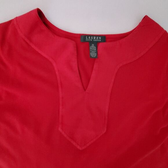 Ralph Lauren Plus Size 1X Red 100% Cotton V-Neck 3/4 Sleeve Tunic Top Comfy Cozy - Picture 5 of 10